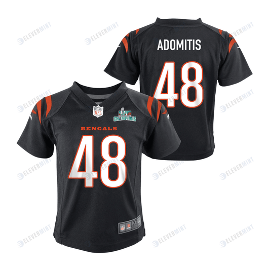 Cal Adomitis 48 Cincinnati Bengals Super Bowl LVII Champions Youth Game Jersey - Black